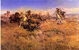 Charles Marion Russell Famous Paintings - Running Buffalo